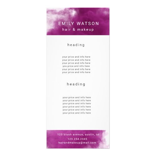 salon hot pink smoke effect price list rack card