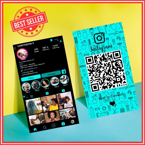 Salon Instagram Turquoise   Social Media QR Code Business Card