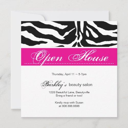Salon Invitation Open House Ad Zebra Pink
