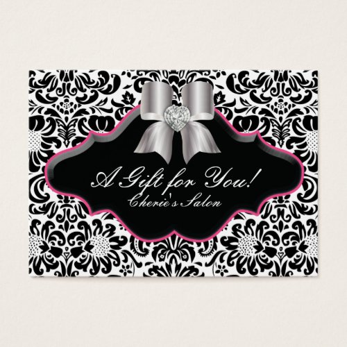 Salon Jewelry Gift Card Bow Floral Damask Pink Business Card Templates