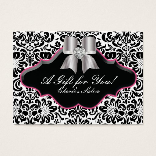 Customizable Salon Jewelry Gift Card Bow Floral Damask Pink Business Card Templates