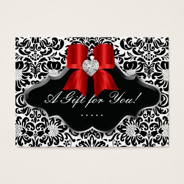 Salon Jewelry Gift Card Bow Floral Damask Red Blk (Front)