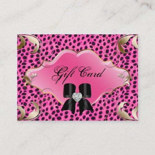Salon Jewelry Gift Certificate Leopard Pink Bow Business Card