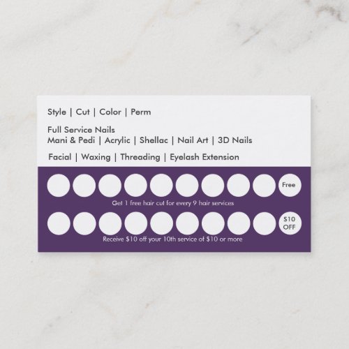 Salon Loyalty Business Card Punch Card