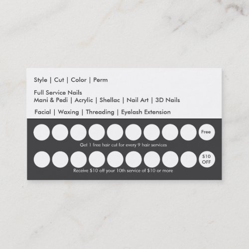 Salon Loyalty Business Card Punch Card