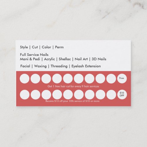 Salon Loyalty Business Card Punch Card