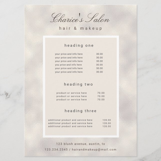 salon luxurious pearl elegant price card (Front)