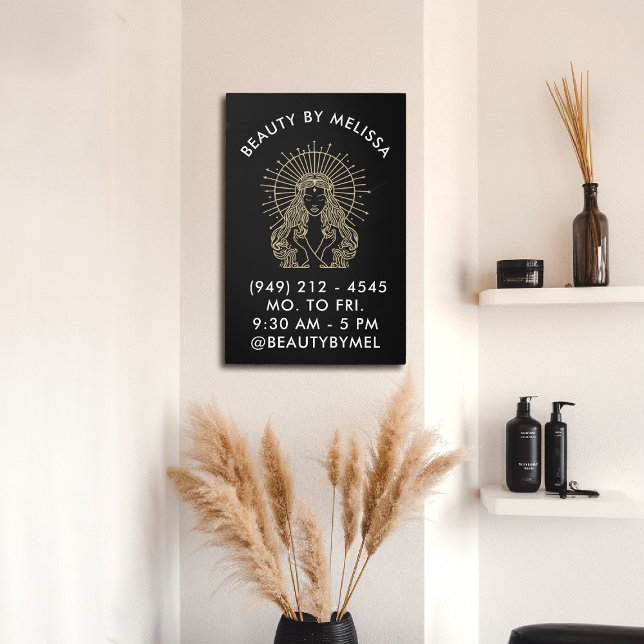 Salon Makeup Hair Nails Mystic Tarot Wall Decor (hair salon hairdresser wall sign tarot celestial black gold hair nails lashes)