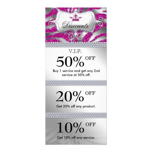 Salon Marketing Cards Jewelry Crown Sparkle Pink 2 (Front)