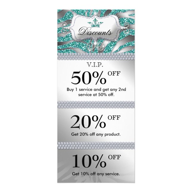 Salon Marketing Cards Jewelry Crown Sparkle Teal (Front)