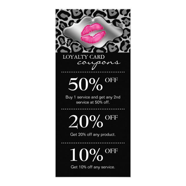 Salon Marketing Cards Leopard Pink Glossy Lips (Front)