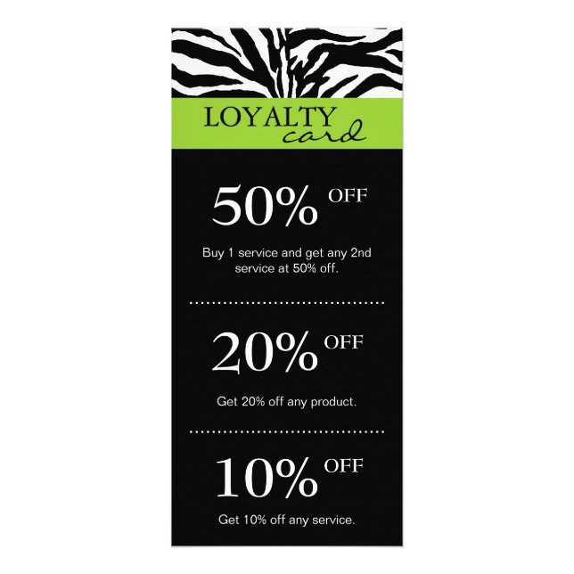 Salon Marketing Cards Zebra Lime Green Black (Front)