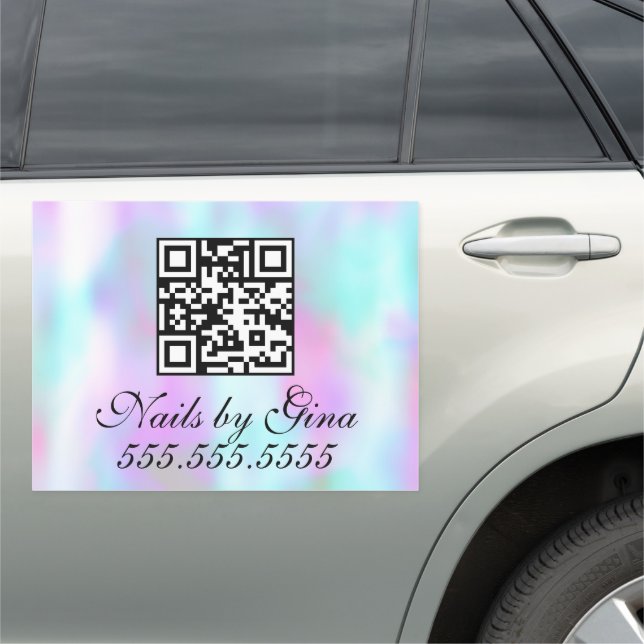 Salon Nail Eyelash Business QR Code Holographic Car Magnet (In Situ)