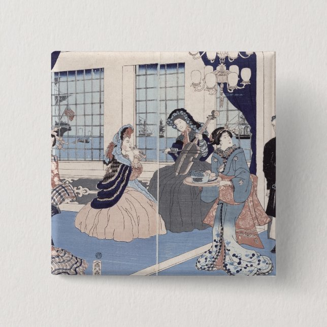 Salon of a house of foreign merchants at pinback button (Front)