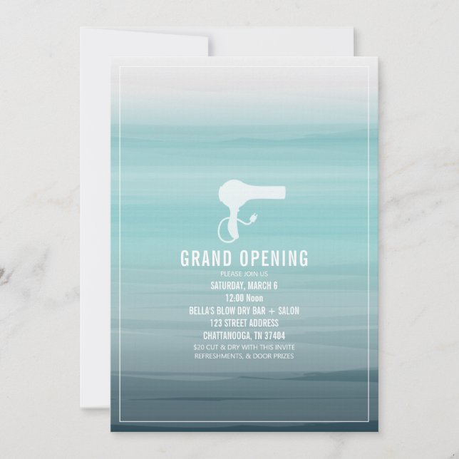 Salon Opening Aqua Ombre Invitation (Front)