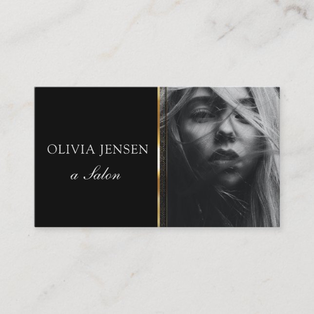 Salon Photo Card Modern Black business card (Front)
