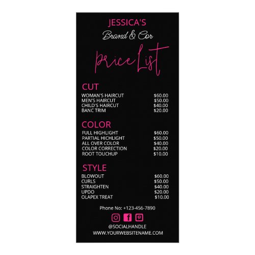 Salon Price List Editable Beauty Spa Price List Rack Card
