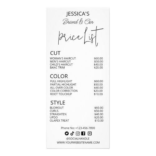 Salon Price List Editable Beauty Spa Price List Rack Card