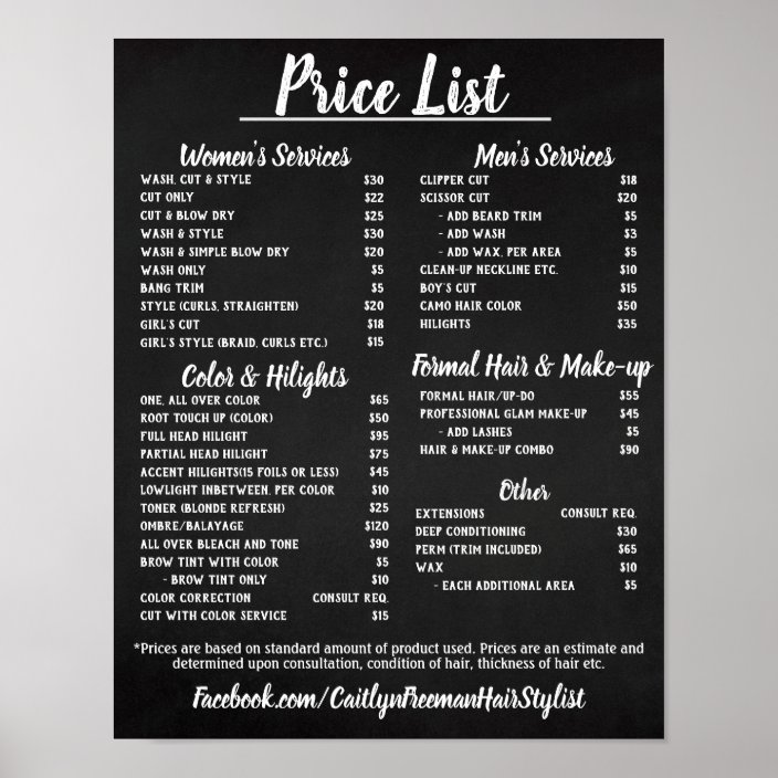Salon Price LIst Poster Zazzle