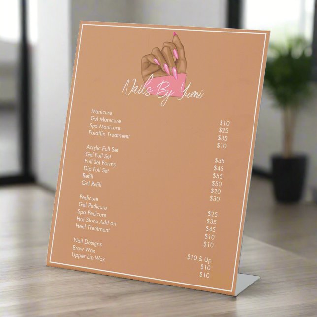Salon Pricelist Services Elegant Chic Nail Artist  Pedestal Sign (Creator Uploaded)