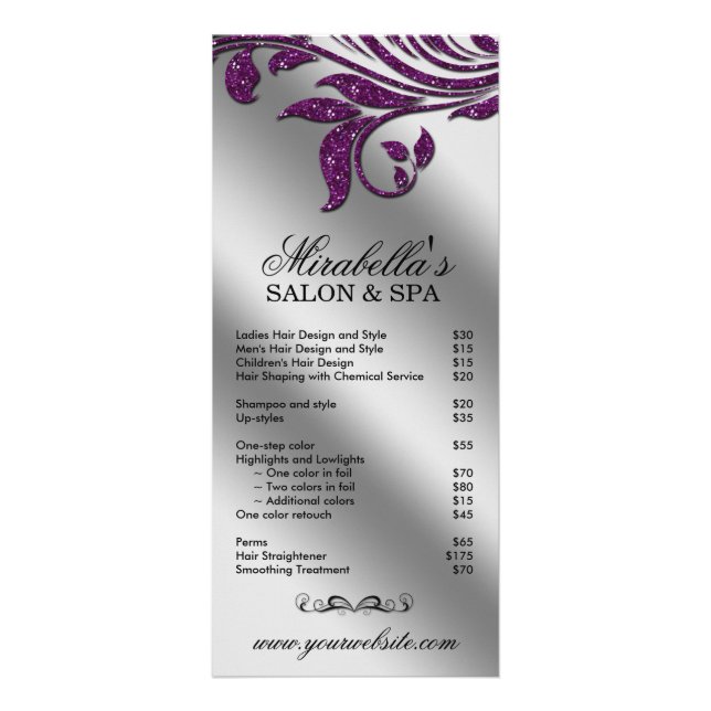 Salon Rack Card Jewelry Leaf Floral Purple Sparkle (Front)