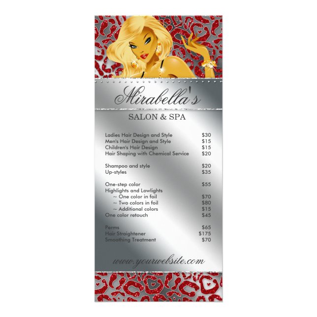 Salon Rack Card Jewelry Tanning Silver Sparkle Red (Front)