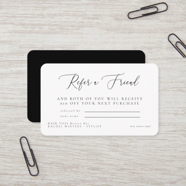 Salon Refer a Friend Name Discount Rounded  Business Card (Front/Back In Situ)