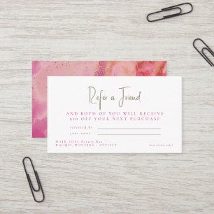 Salon Refer a Friend Pink & Gold Discount Business Card