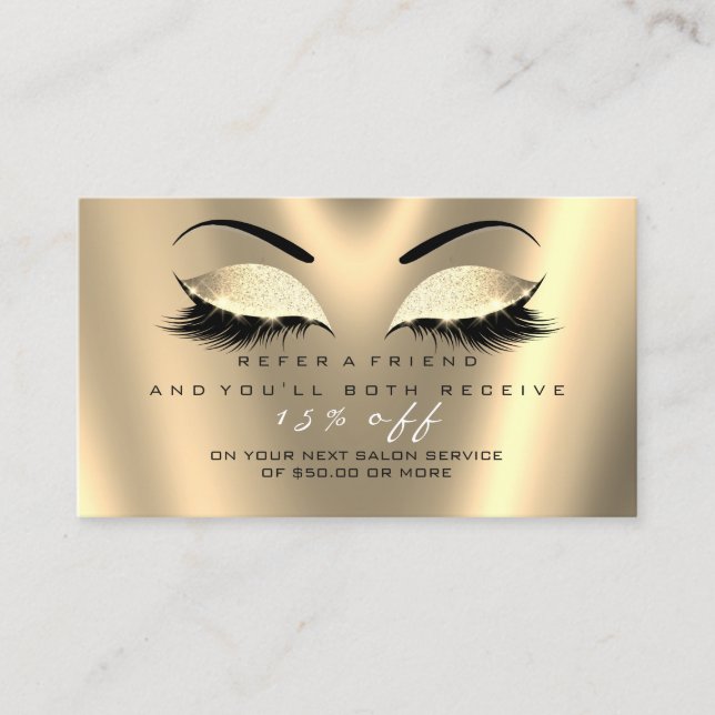 Salon Referral Card Glitter Black Gold Lux Lashes (Front)
