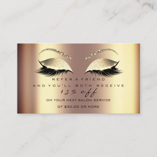 Salon Referral Card Glitter Gold Sparkly Lashes