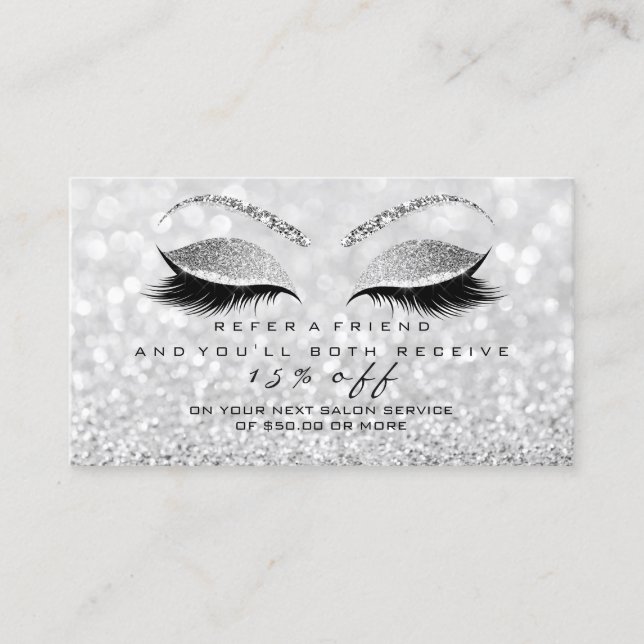 Salon Referral Card Glitter Silver Gray Lashes1 (Front)