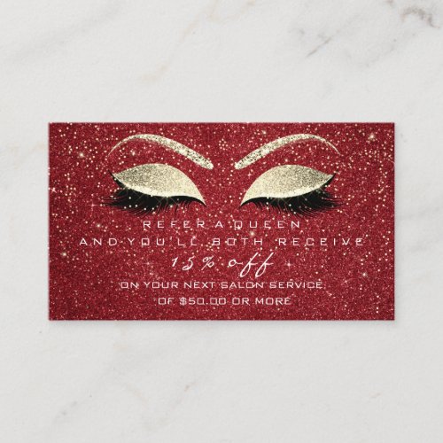 Salon Referral Card Gold Confetti Lash Red Makeup