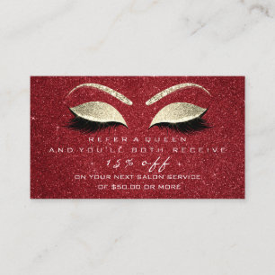 Salon Referral Card Gold Glitter Lash Red Makeup