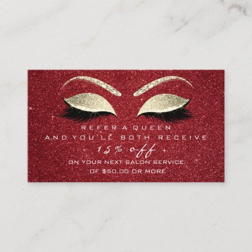 Salon Referral Card Gold Glitter Lash Red Makeup