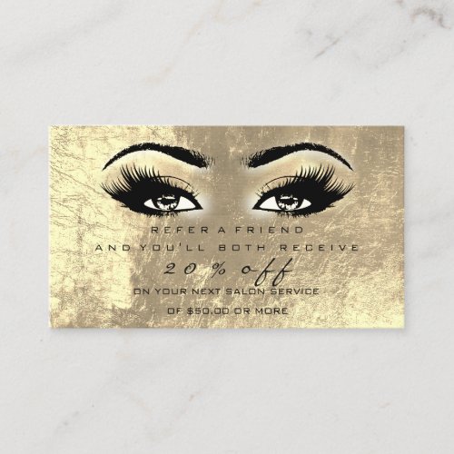 Salon Referral Card Makeup Artist Gold Lashes