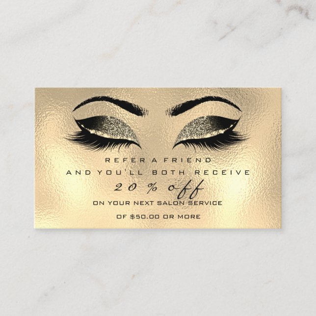 Salon Referral Card Makeup Artist Gold Wax Lashes (Front)