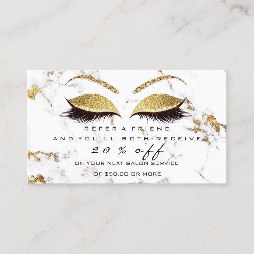 Salon Referral Card Makeup Gold Marble Lash White