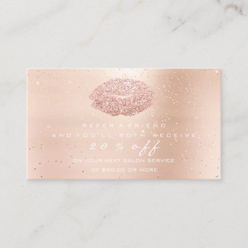 Salon Referral Card Makeup Rose Gold Confetti Lips