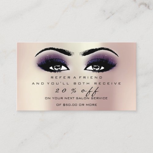 Salon Referral Card Makeup Rose Pink Violet Lashes