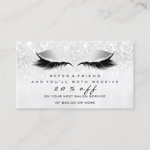 Salon Referral Card Makeup Silver Girly Lash Gray