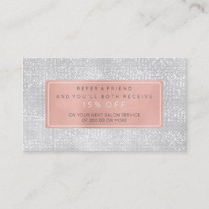 Salon Referral Card Pink Gold Rose White Gray Faux