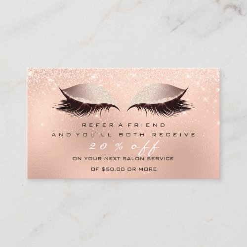 Salon Referral Card Pink Makeup Lashes Sparkly