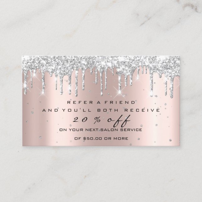 Salon Referral Card Silver Makeup Lashes Nails Wax (Front)