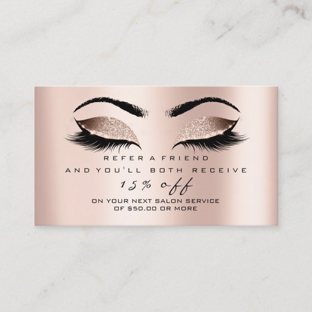 Salon Referral Card Skinny Makeup Pink Rose Lashes (Front)