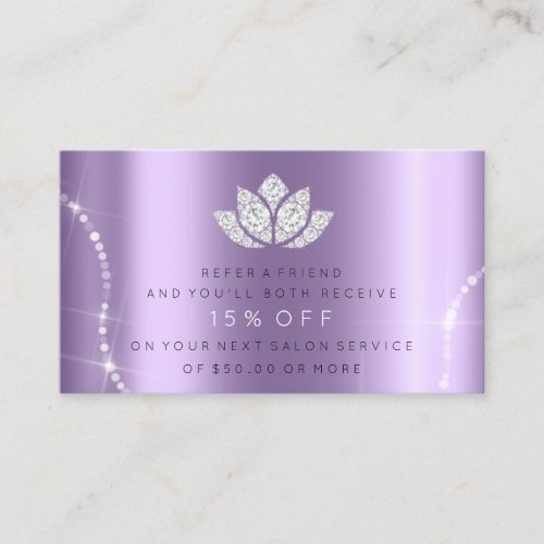 Salon Referral Card Violet Lavender Sparkly Lotus