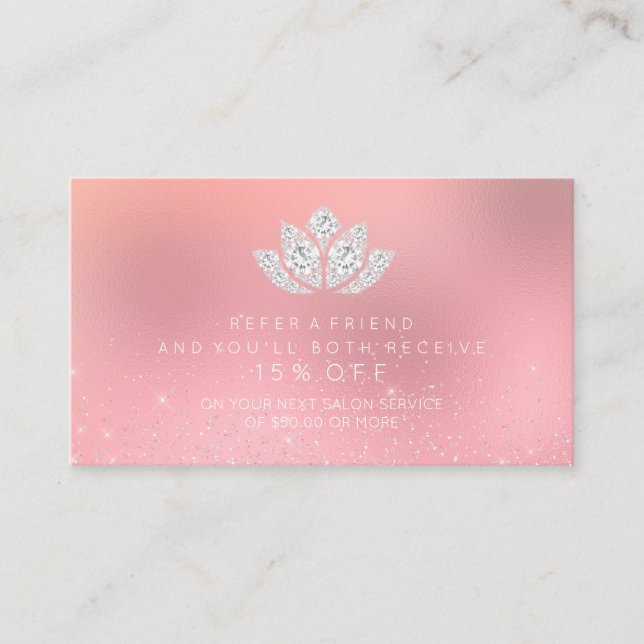 Salon Referral Card White Diamond Lotus Pink Rose (Front)