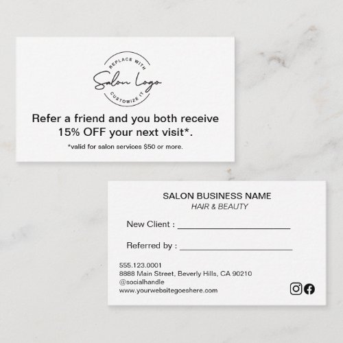 Salon Referral Discount Card Refer a Friend Custom