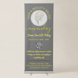 Salon Reopening Logo Hairdresser QR Code SPA Gray Retractable Banner