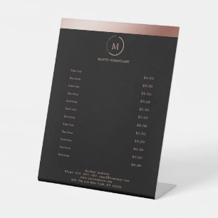 Salon Rosegold Brown Stripe Monogramm Circle Pedestal Sign