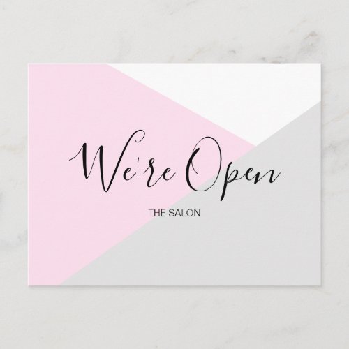 Salon Safety Modern Pink and Grey Reopening Annou Postcard